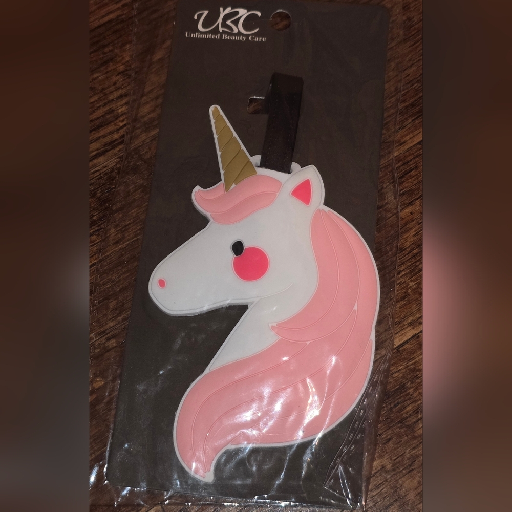 Unicorn Luggage Tag - Pink & White